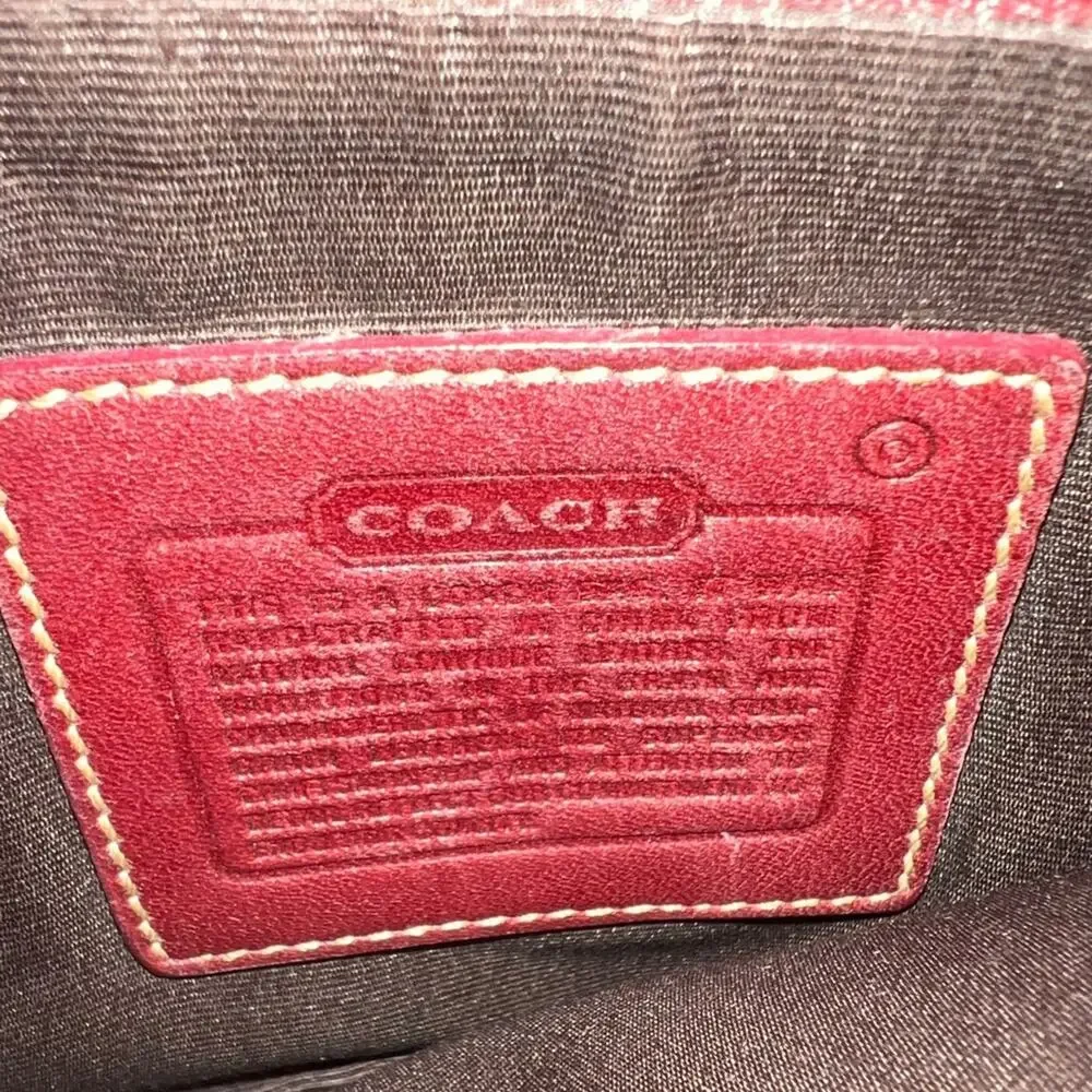 VINTAGE COACH Clutch Bag Y2K Red Leather Clutch Brown Trim Wristlet 744-23